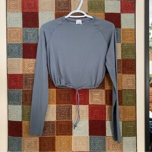 Cropped Long-Sleeve Drawstring Top - Gray purple